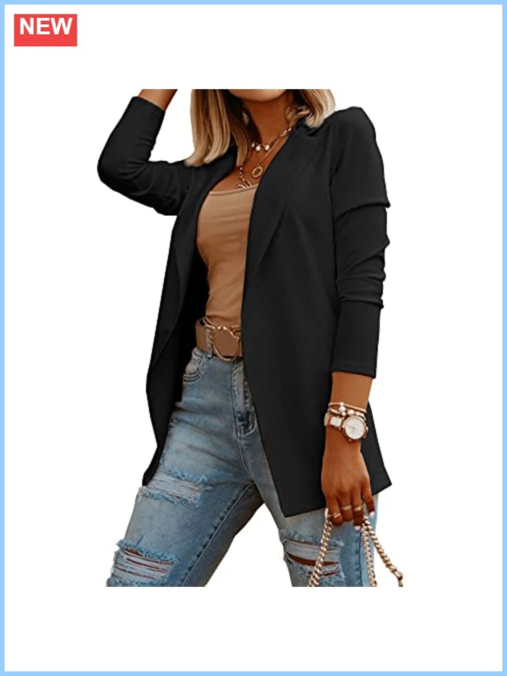 Women's Knit Blazer Long Sleeve Open Front Work Business Office Casual